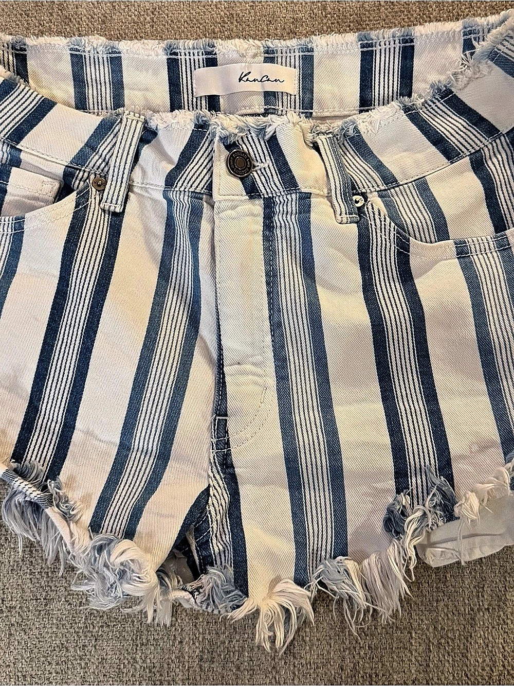 KanCan Women's Striped Denim Shorts Blue & White Large